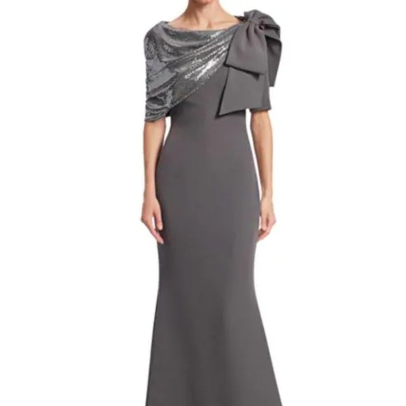 Badgley Mischka Sequin Asymmetric Bow Gown 6 - Picture 12 of 16